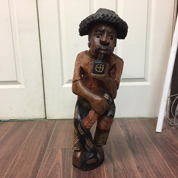 24" Hand Carved and Painted Working Man Wooden Statue Figure - Picture 2 of 11